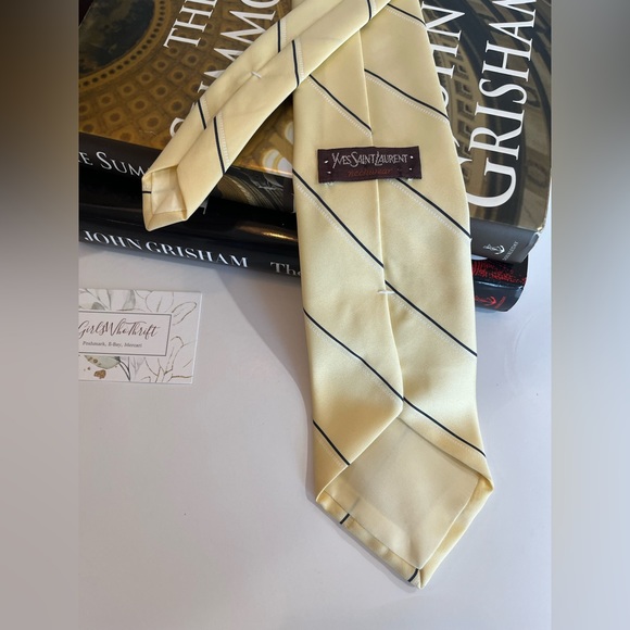 YVES SAINT LAURENT YSL 100% Silk Striped w YSL Embroidered Logo Pastel Necktie - Picture 7 of 9